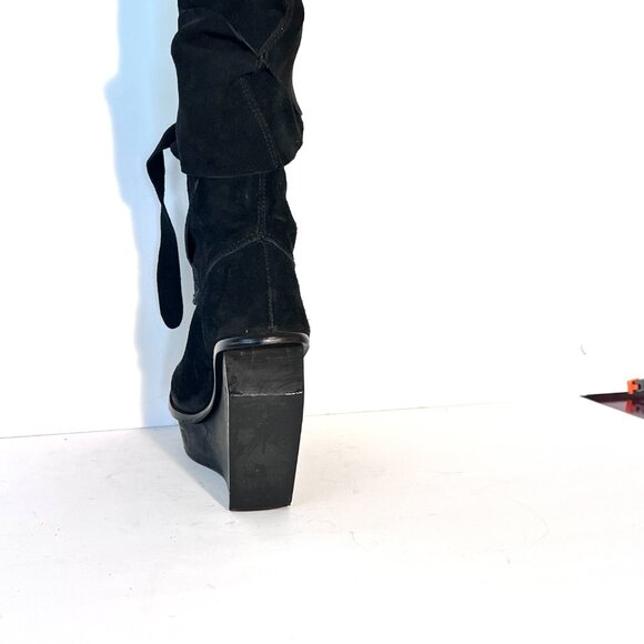 Jeffrey Campbell Black Suede Wedge Adjustable Wrap Boots Sz 8 - Picture 9 of 15